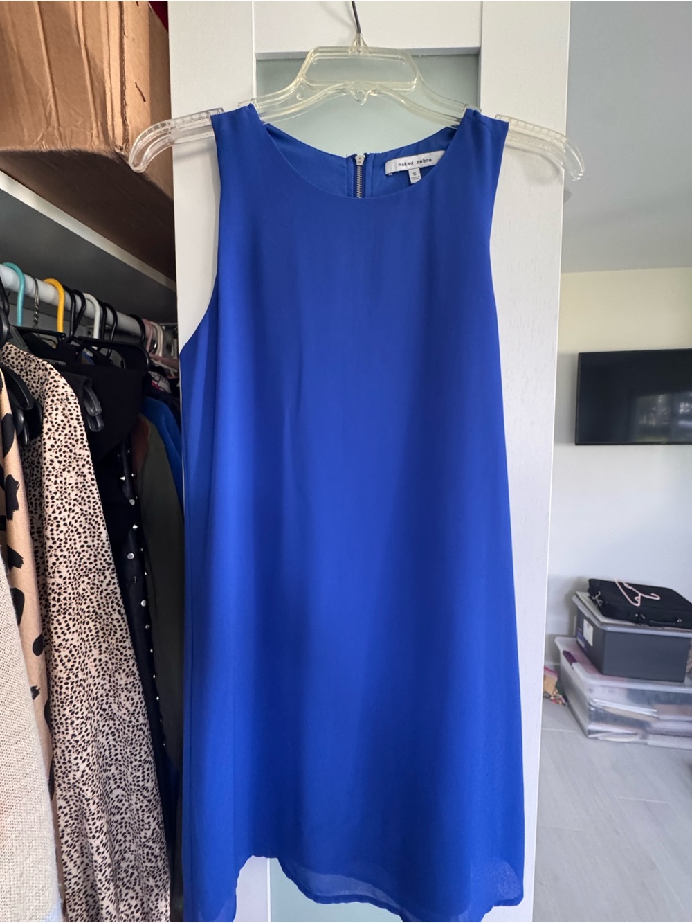 Naked Zebra Sleeveless Shift Dress in Royal Blue